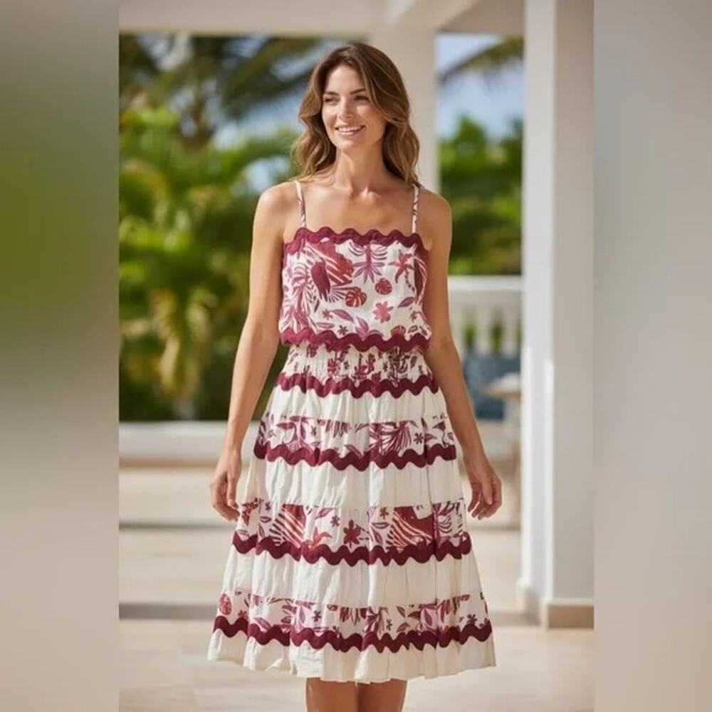 Caroline Constas Pink & White Tropical Floral Print Linen Two Piece Set Size M